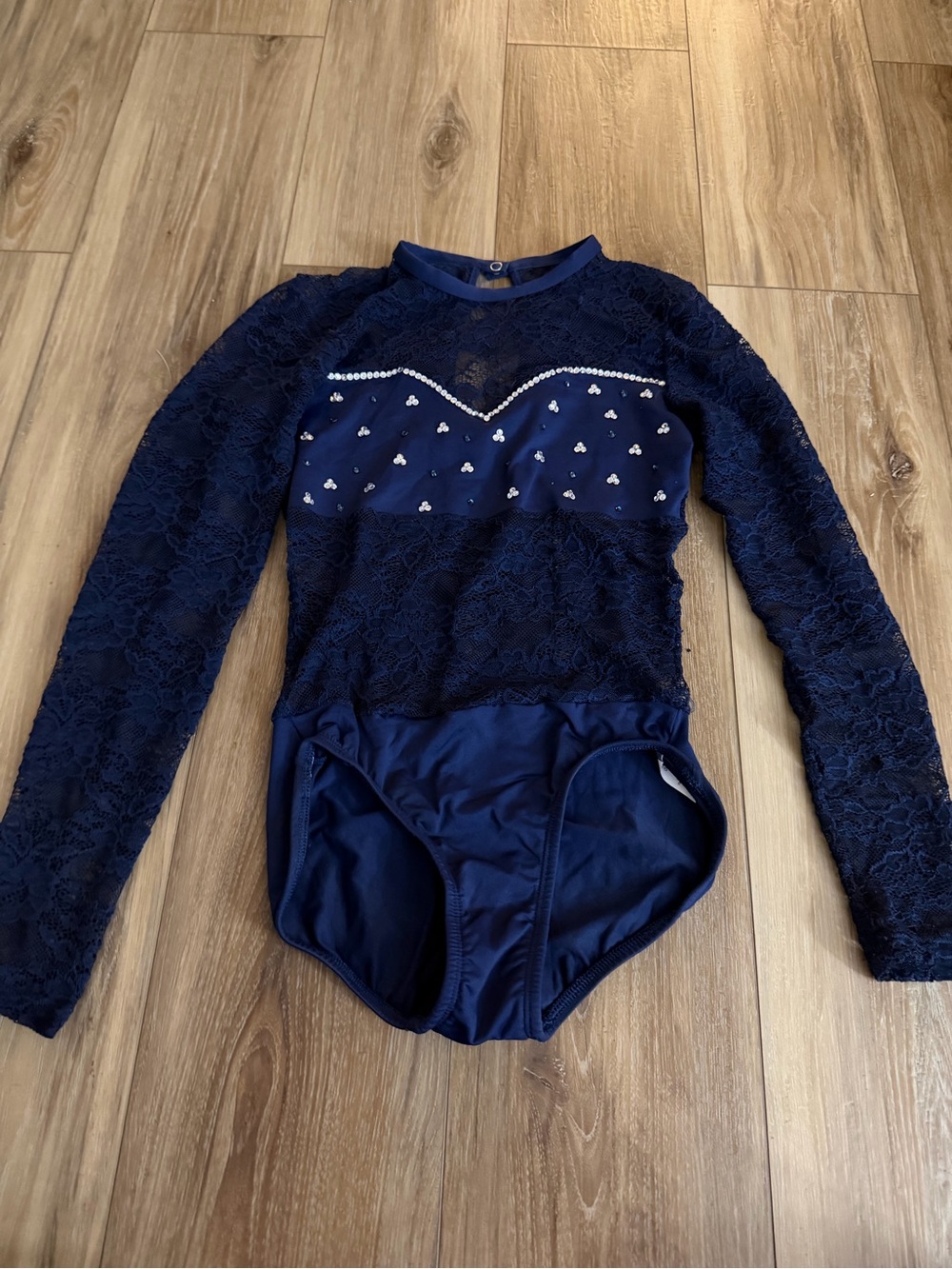 Ladies medium Navy Lace Long-Sleeve One-Piece leotard with skirt dance